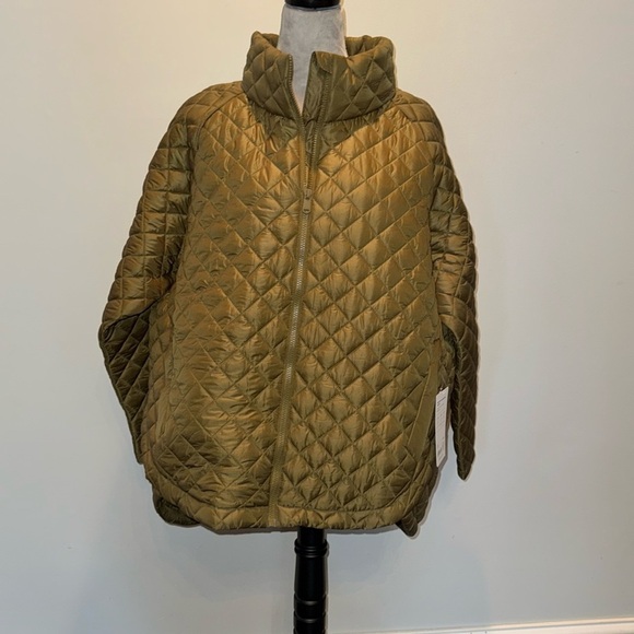 Athleta olive green lightweight featherless puffer jacket NWT 2X - Picture 1 of 13